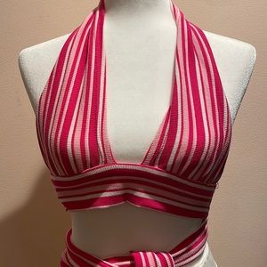Stripped tie back crop halter top